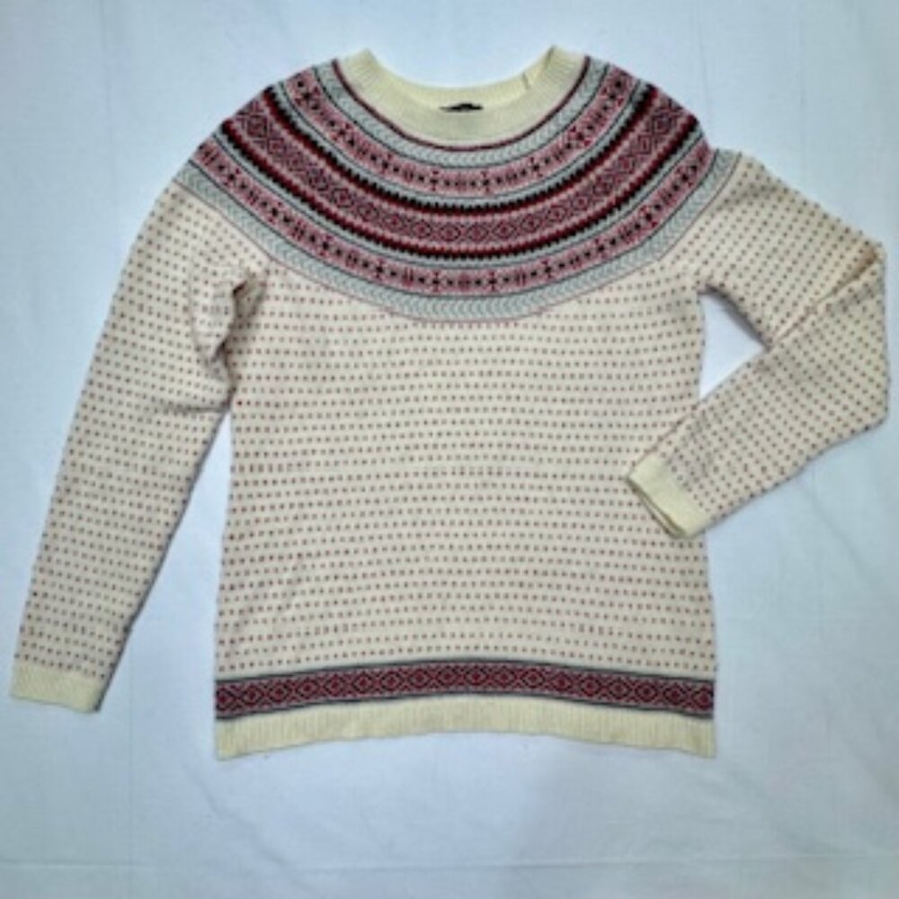Talbots White and Red Fair Isle Holiday Sweater - Size SP
